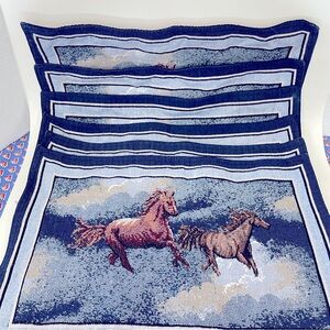 Running Horses Tapestry Placemat Set of 6 Navy - Gajmoti of Canada